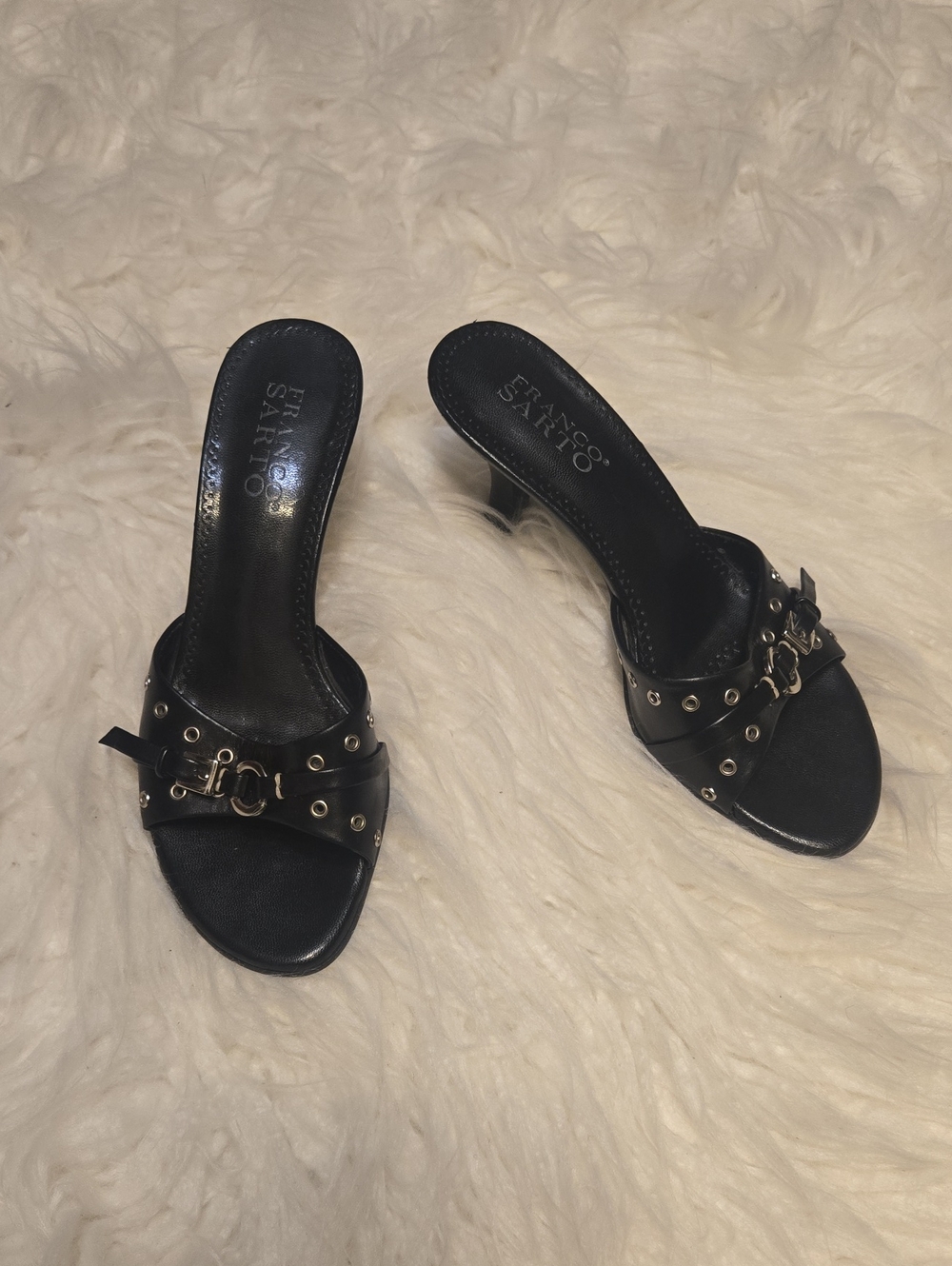 Black Leather Kitten Mule